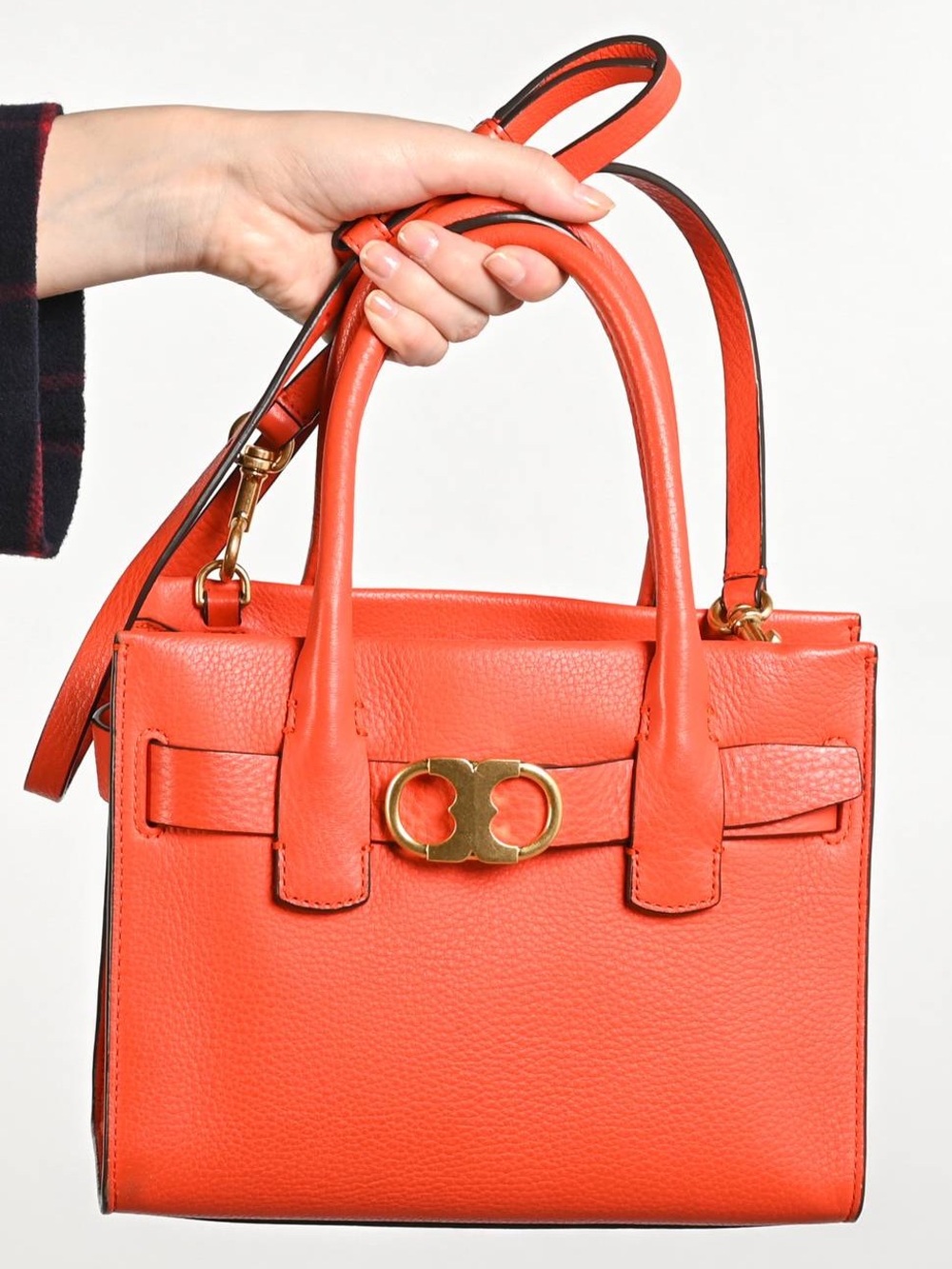 Tory Burch Burnt Orange Leather Top-Handle Satchel with Gold Hardware